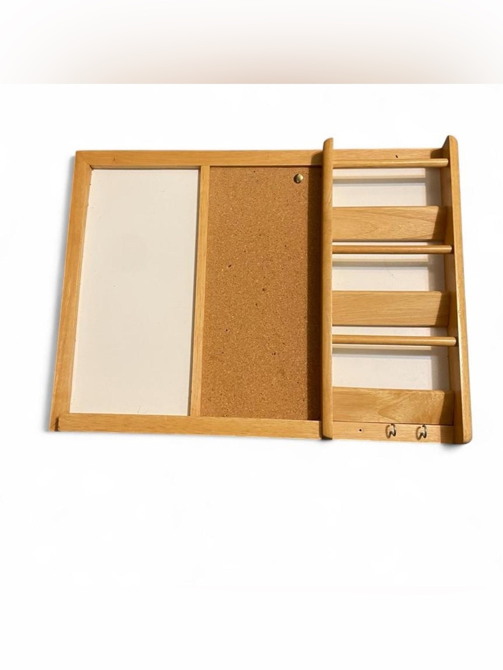Cork Board White Hooks Mail Organizer Wall Hanging Organization